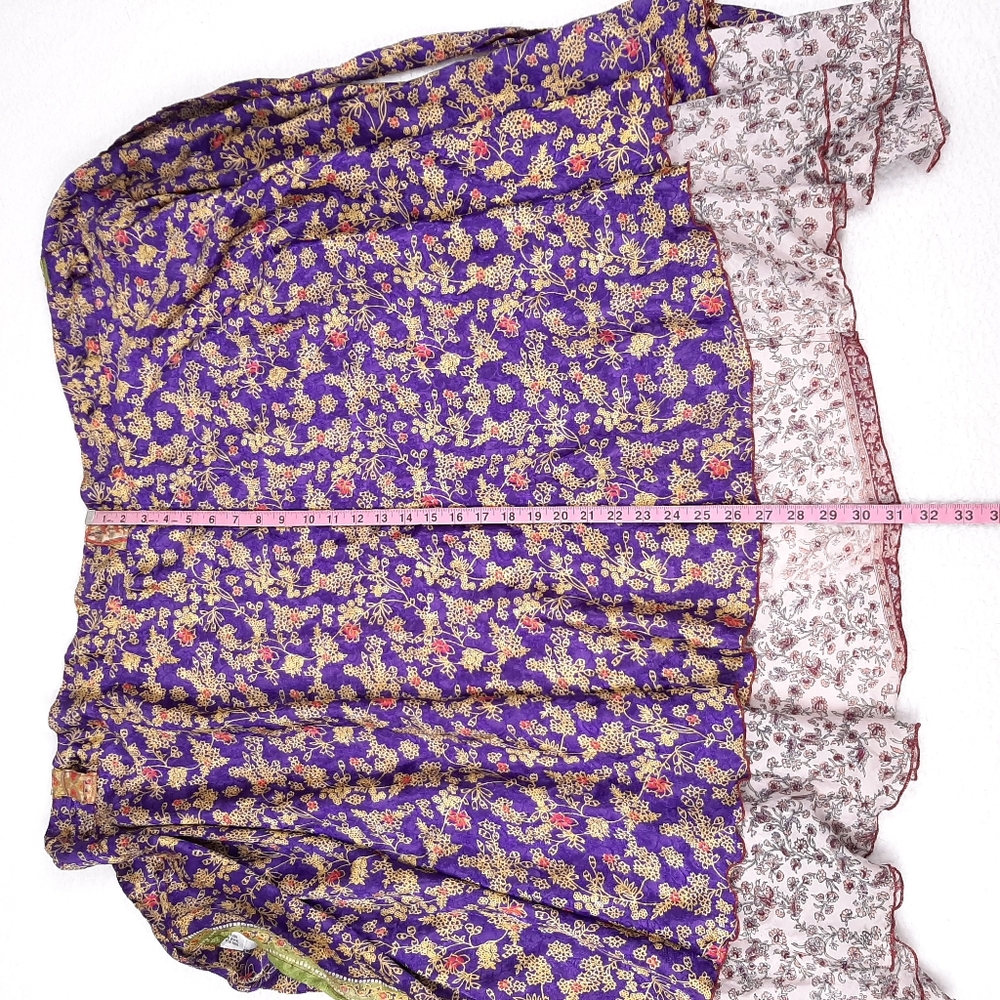 Silk Nepalese midi sari wrap skirt layered ditsy floral boho festival Nepal - Picture 4 of 6